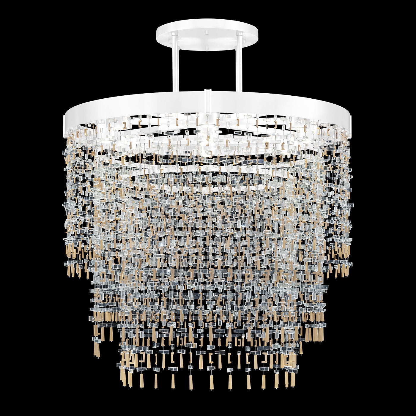 45-Inch Crystal Brass Round Pendant Light / White Gloss