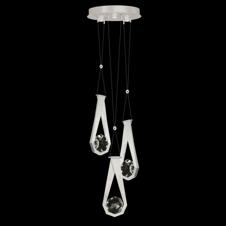 16-Inch Three-Drop Crystal LED Pendant Light / Brushed Silver