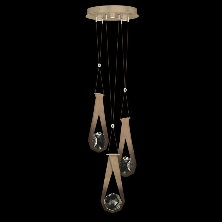 16-Inch Three-Drop Crystal LED Pendant Light / Bronze