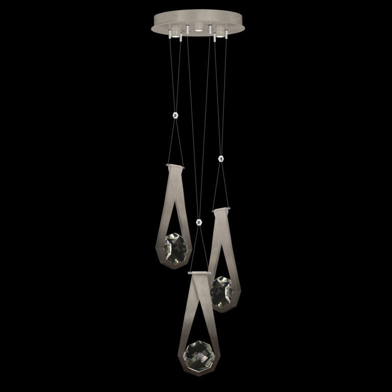 16-Inch Three-Drop Crystal LED Pendant Light / Soft Ombre Silver