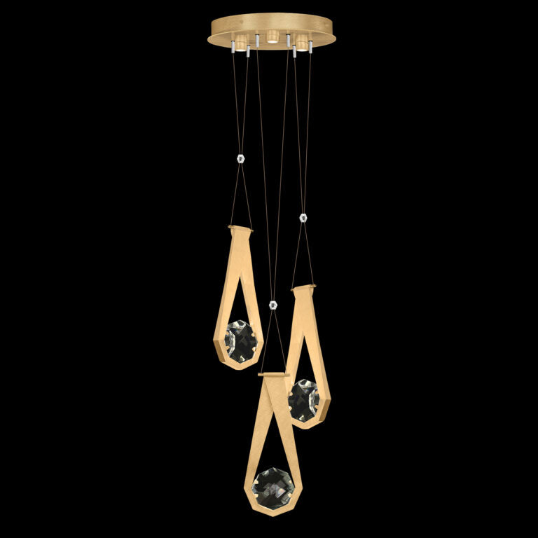 16-Inch Three-Drop Crystal LED Pendant Light / Gold