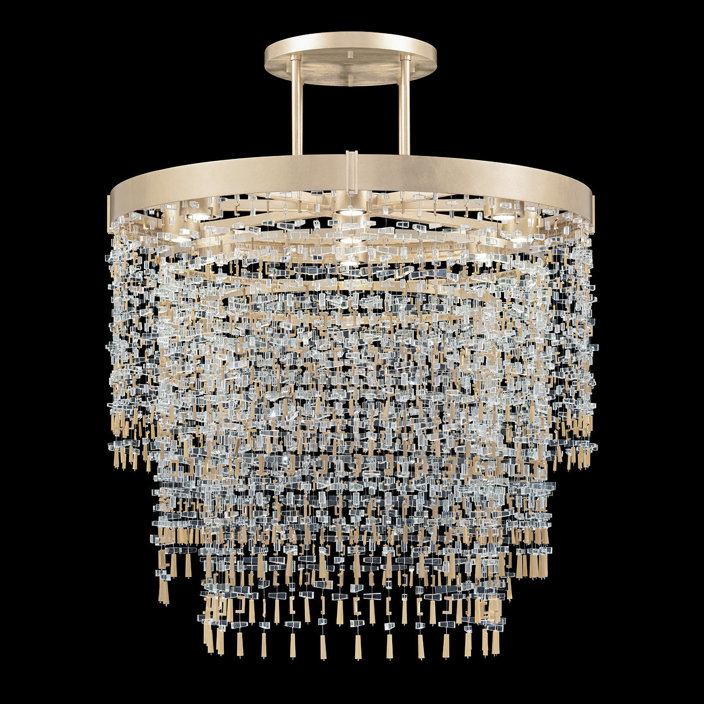 45-Inch Crystal Brass Round Pendant Light / Soft Gold Leaf