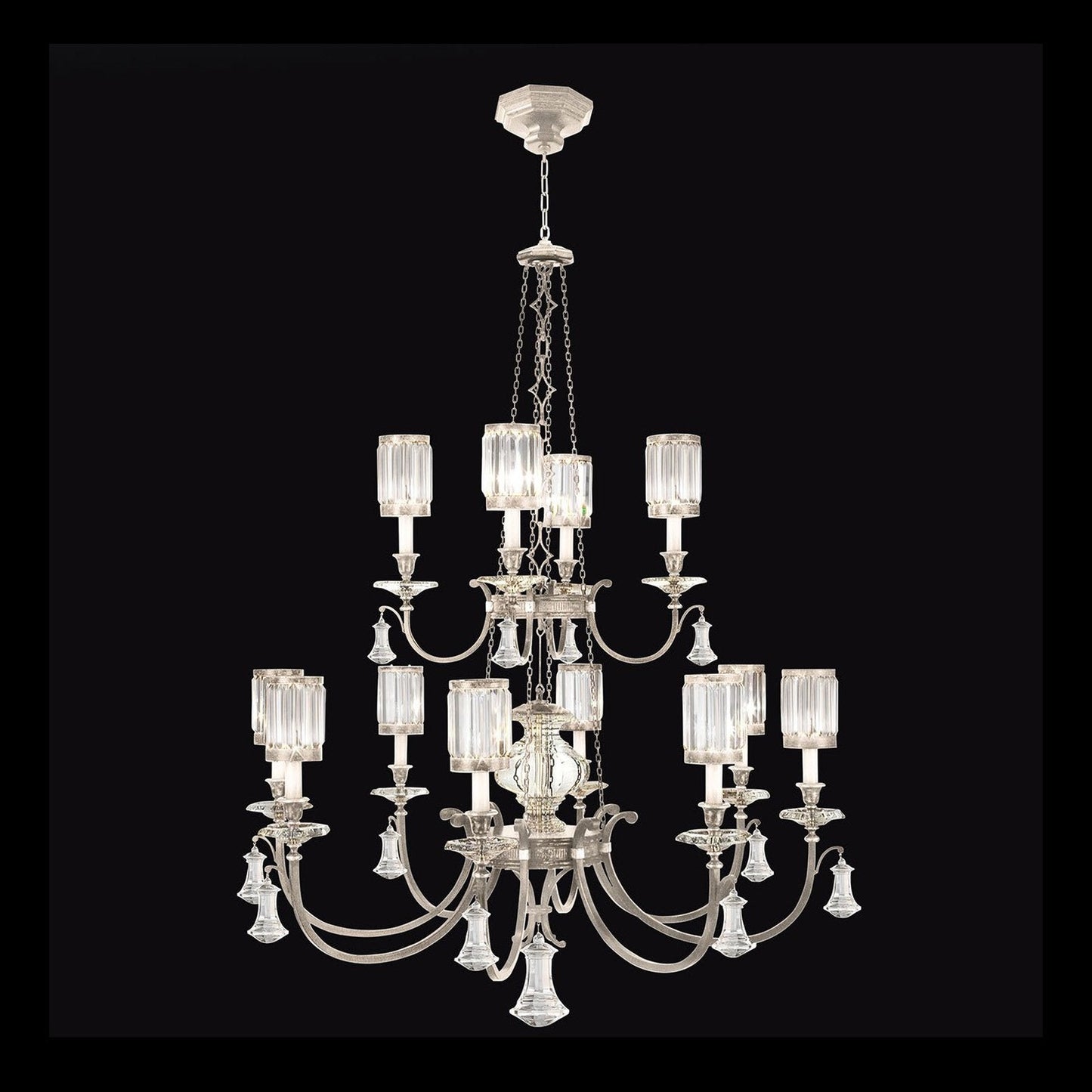 53-Inch Crystal Shade Round Chandelier / Silver