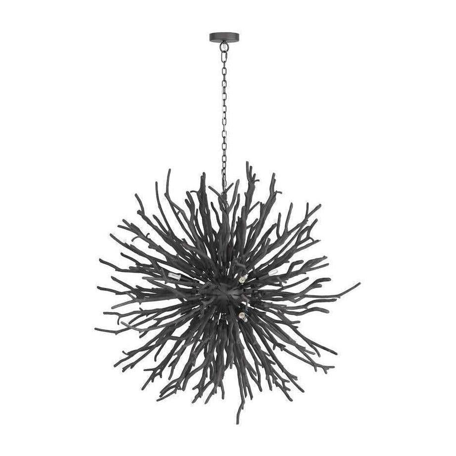 8-Light Natural Wood Starburst Chandelier / Dark Gray Wash