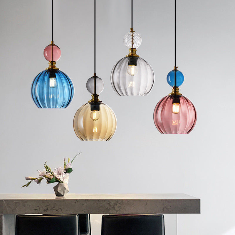 Coloured Glass Multi-Head Pendant Light / Cognac Color Single Head / 220V 4WLED