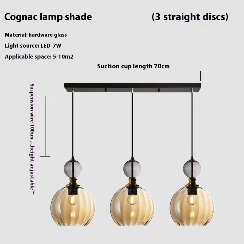Coloured Glass Multi-Head Pendant Light / Smoke gray 3 heads / 220V 4WLED