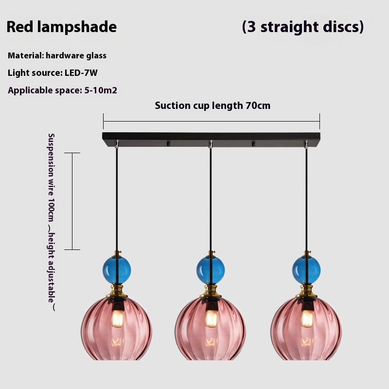 Coloured Glass Multi-Head Pendant Light / Water blue 3 heads / 220V 4WLED