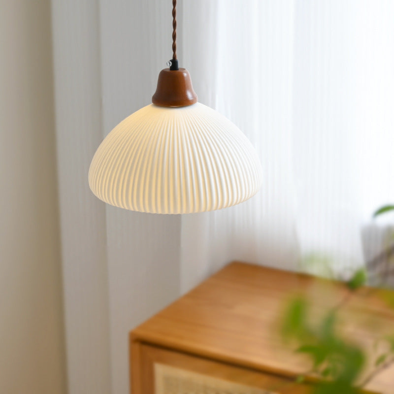 Japanese Wood and Ceramic Chandelier / Without Customs Source / Flat Lantern
