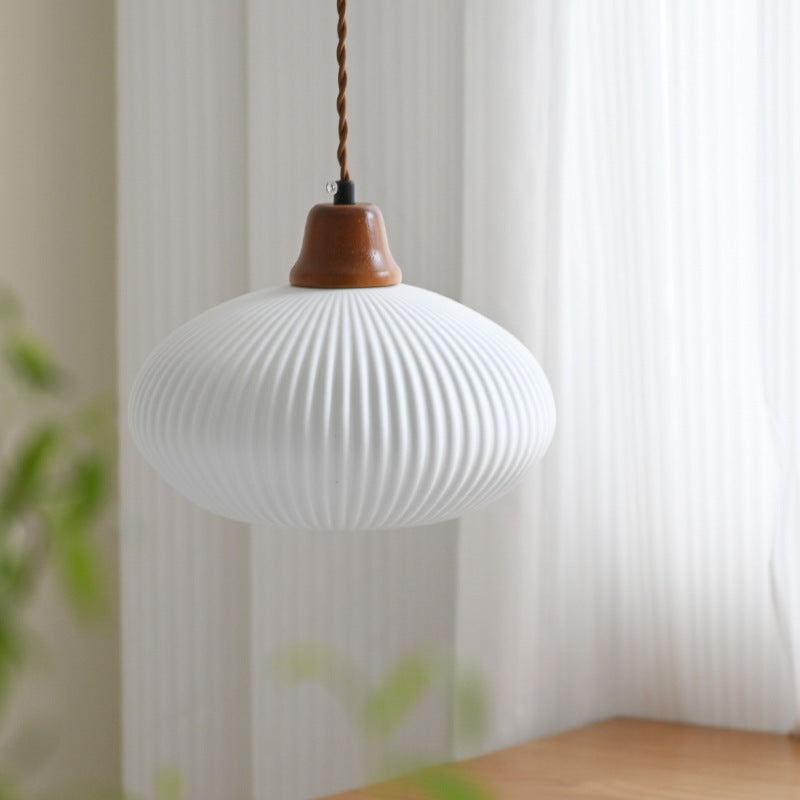 Japanese Wood and Ceramic Chandelier / Without Customs Source / Short Lantern Style