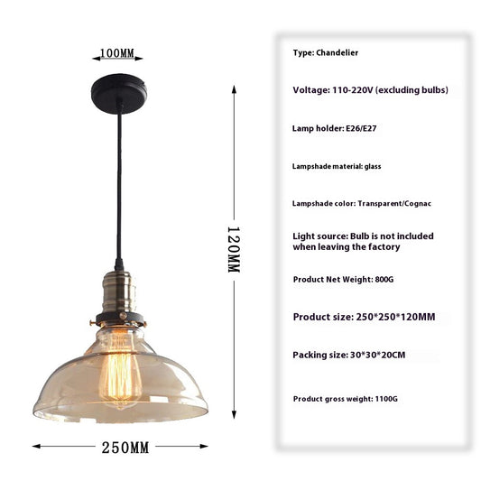 Retro Single-Head Glass Pendant Light / Bulb Not Included / Transparent Color
