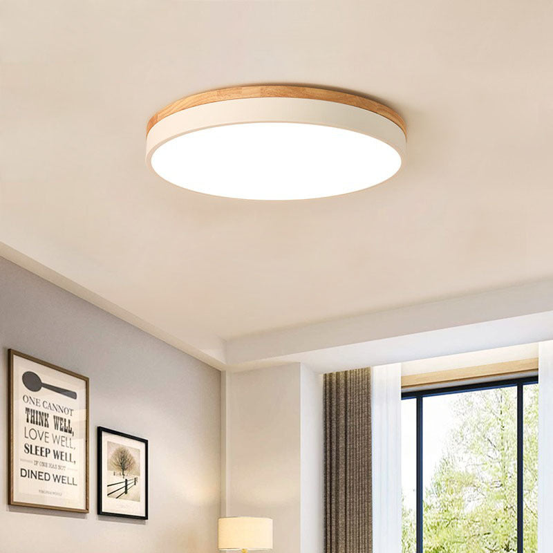 Round Wood Acrylic Dimmable Ceiling Light / Warm Light / White / 30cm